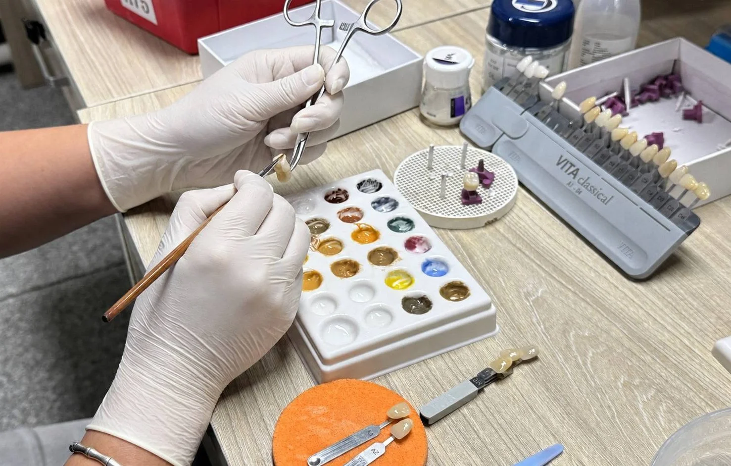 Dental laboratory workbench scene